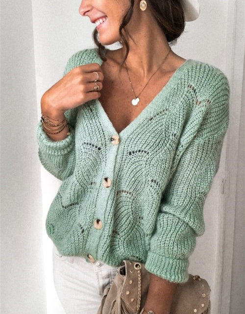 Load image into Gallery viewer, Openwork Button Up Long Sleeve Cardigan
