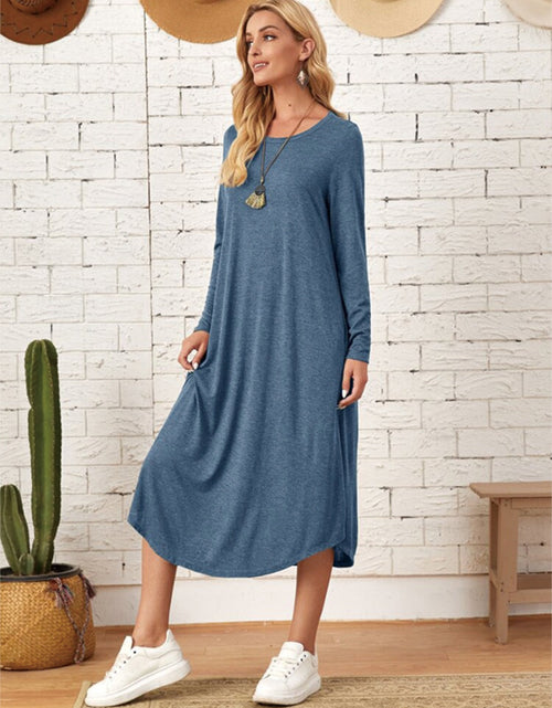 Load image into Gallery viewer, Pocketed Round Neck Long Sleeve Tee Dress
