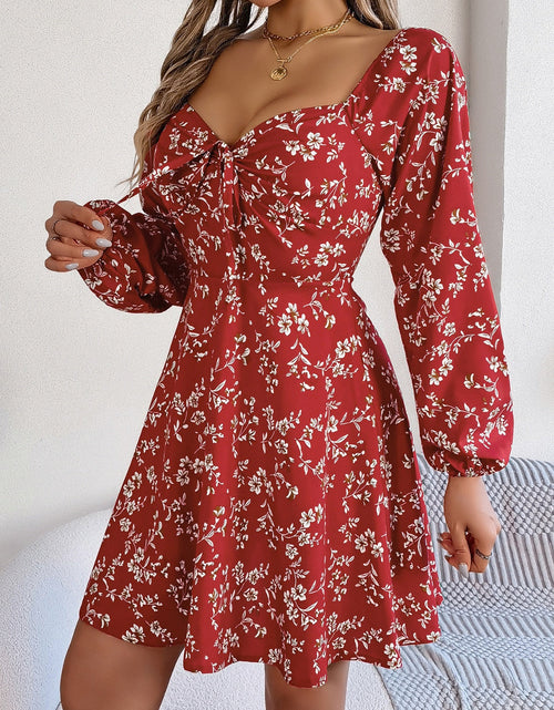 Load image into Gallery viewer, Printed Sweetheart Neck Balloon Sleeve Mini Dress
