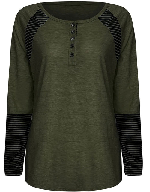 Load image into Gallery viewer, Full Size Striped Quarter Button Long Sleeve T-Shirt
