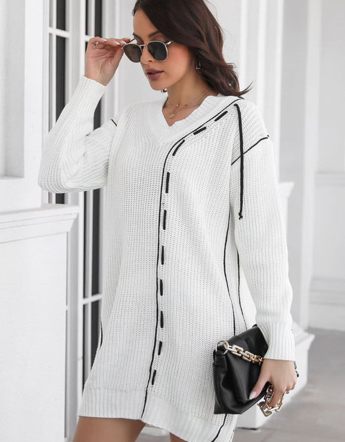 Load image into Gallery viewer, Contrast V-Neck Sweater Dress
