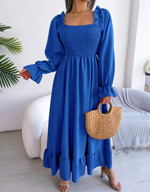 Load image into Gallery viewer, Smocked Square Neck Flounce Sleeve Dress by BlakWardrob
