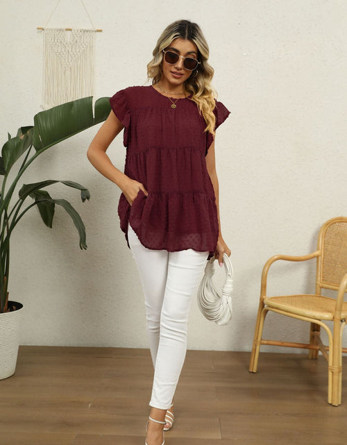 Load image into Gallery viewer, Swiss Dot Round Neck Tiered Blouse
