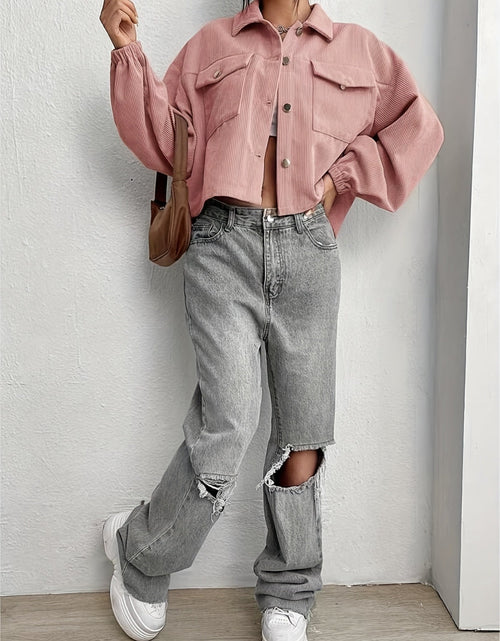 Load image into Gallery viewer, Collared Neck Dropped Shoulder Jacket
