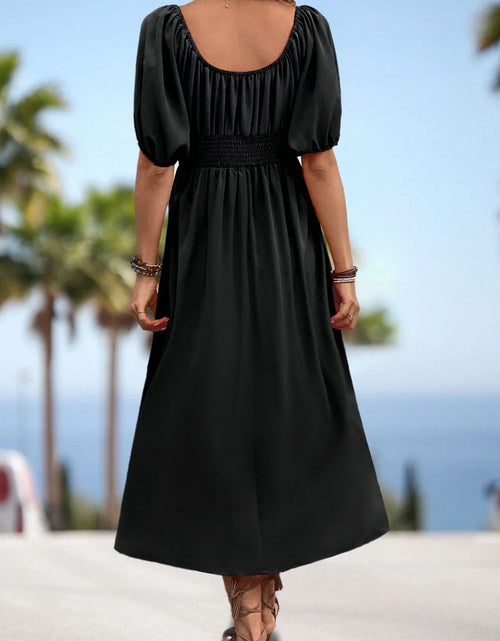 Load image into Gallery viewer, Square Neck Smocked Waist Puff Sleeve Midi Dress
