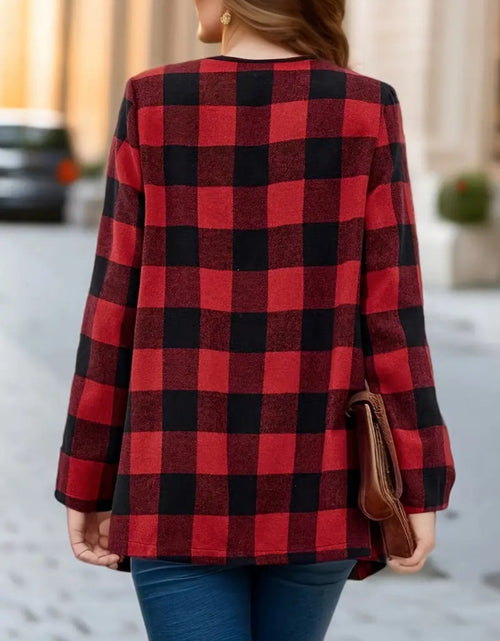 Load image into Gallery viewer, Plaid Open Front Long Sleeve Jacket
