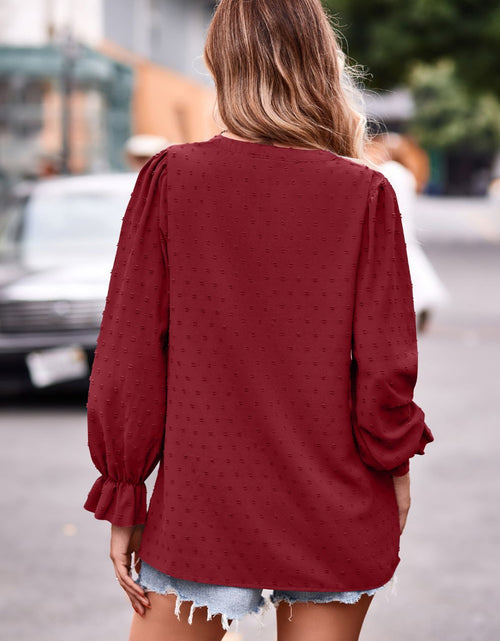 Load image into Gallery viewer, Swiss Dot Notched Neck Flounce Sleeve Blouse
