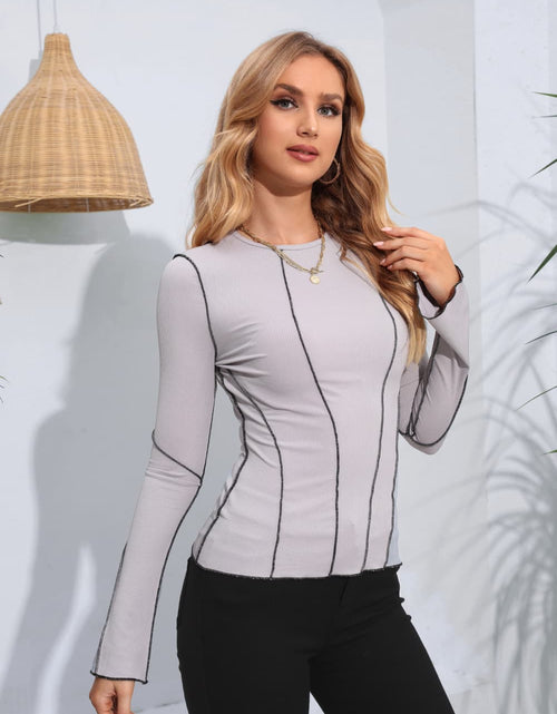 Load image into Gallery viewer, Ribbed Round Neck Long Sleeve Blouse
