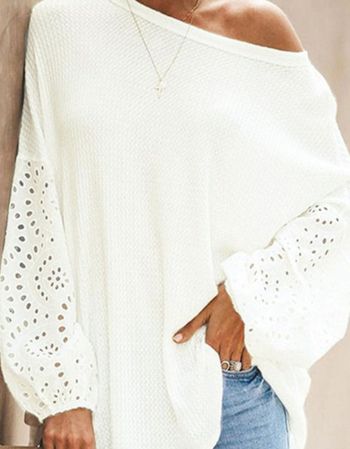 Load image into Gallery viewer, Shiny Openwork Dropped Shoulder Boat Neck Blouse
