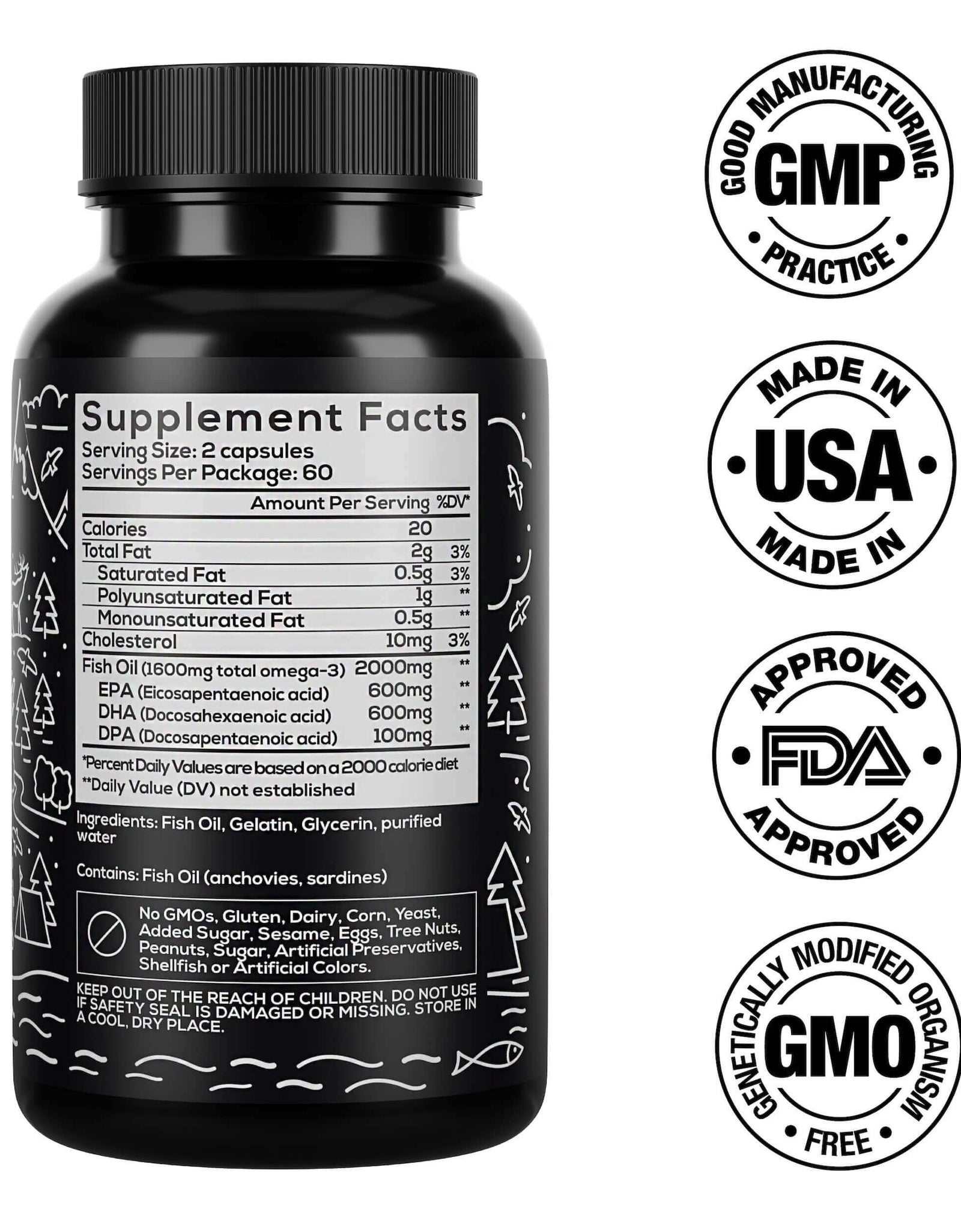 Wild Fish Oil, Omega-3 DHA, EPA, DPA, U.S. Wild Caught by Wild Foods