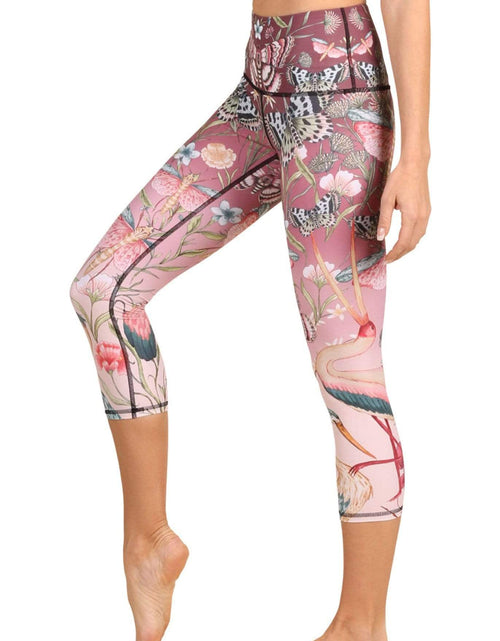 Load image into Gallery viewer, Pretty in Pink Printed Yoga Crops by Yoga Democracy
