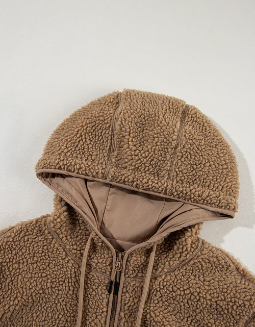 Load image into Gallery viewer, Drawstring Fleece Zip Up Hooded Jacket
