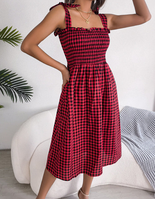 Load image into Gallery viewer, Frill Plaid Square Neck Midi Dress
