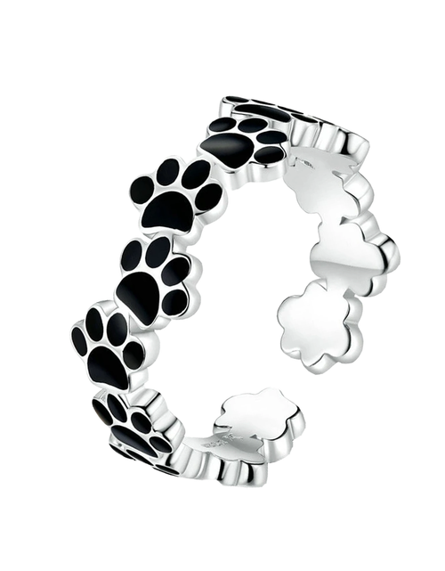 Load image into Gallery viewer, Paw Print Black Enamel Ring - Sterling Silver by PetWithMe
