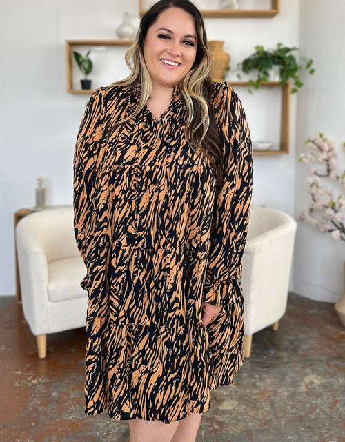 Load image into Gallery viewer, Double Take Full Size Printed Ruffle Hem Long Sleeve Dress
