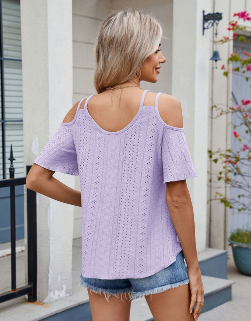 Load image into Gallery viewer, Florira Round Neck Cold Shoulder Eyelet T-Shirt
