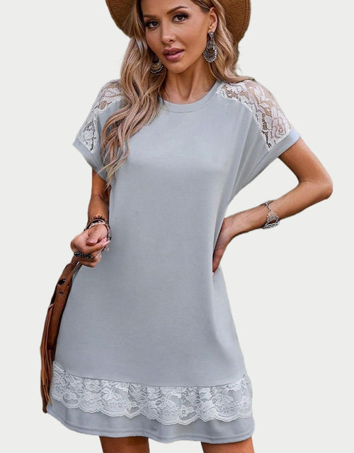 Load image into Gallery viewer, Perfee Lace Detail Round Neck Short Sleeve Dress
