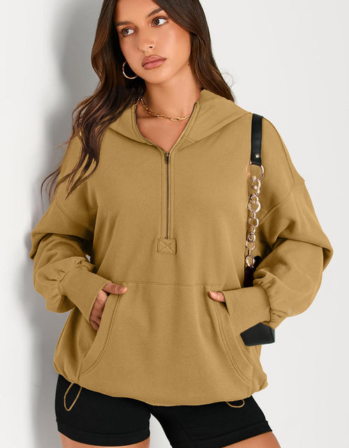 Load image into Gallery viewer, Pocketed Half Zip Long Sleeve Hoodie
