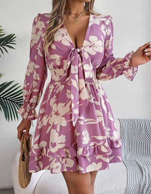 Load image into Gallery viewer, Tied Ruffled Printed Long Sleeve Dress
