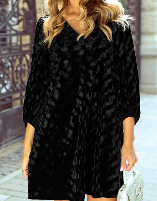 Load image into Gallery viewer, V-Neck Three-Quarter Sleeve Velvet Mini Dress
