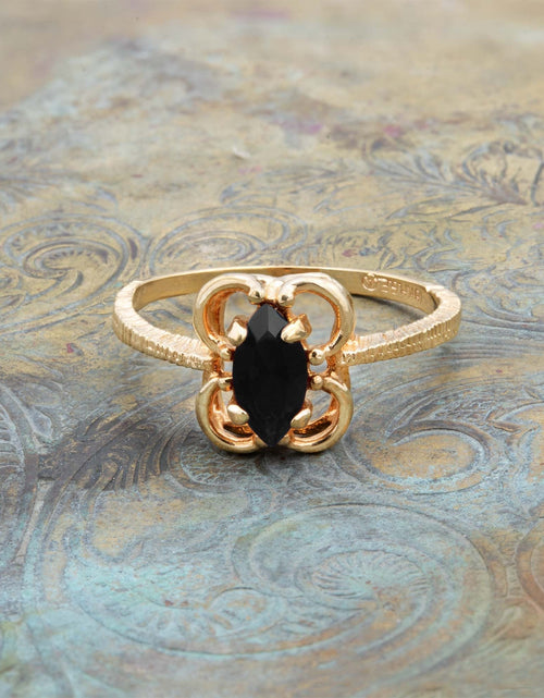 Load image into Gallery viewer, Vintage Jewelry Marquise Cut Jet Black Crystal Cocktail Ring in 18k White Gold Electroplate by PVD Vintage Jewelry
