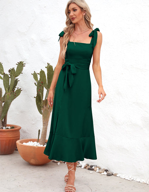 Load image into Gallery viewer, Square Neck Tie Strap Midi Dress

