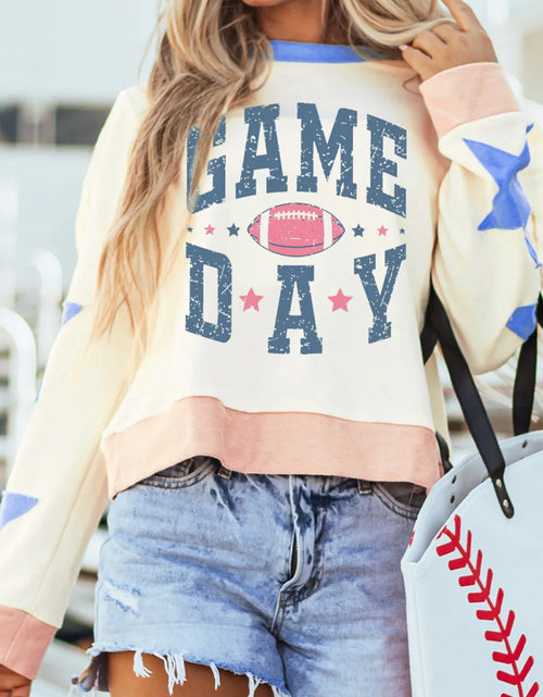 Load image into Gallery viewer, GAME DAY Star Patch Round Neck Long Sleeve Sweatshirt
