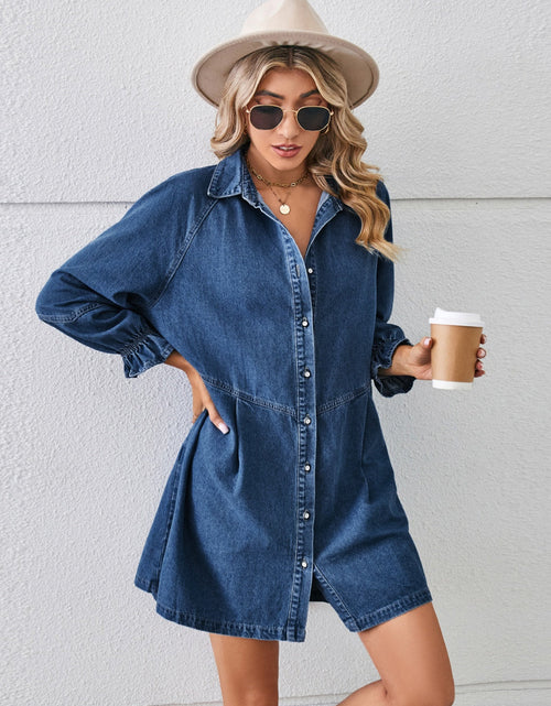 Load image into Gallery viewer, Button Up Flounce Sleeve Mini Denim Dress
