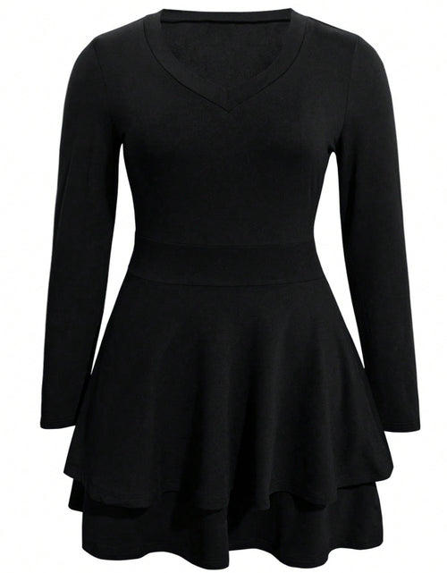 Load image into Gallery viewer, Plus Size Layered V-Neck Long Sleeve Mini Dress
