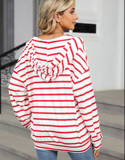 Load image into Gallery viewer, Drawstring Striped Long Sleeve Hoodie
