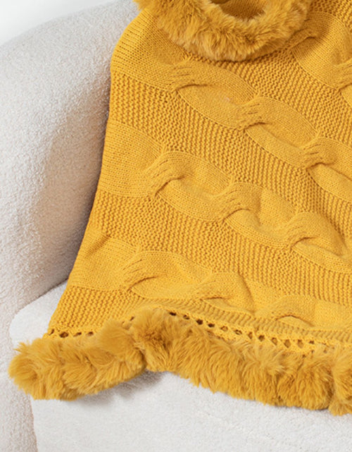 Load image into Gallery viewer, Fuzzy Hem Cable-Knit Poncho
