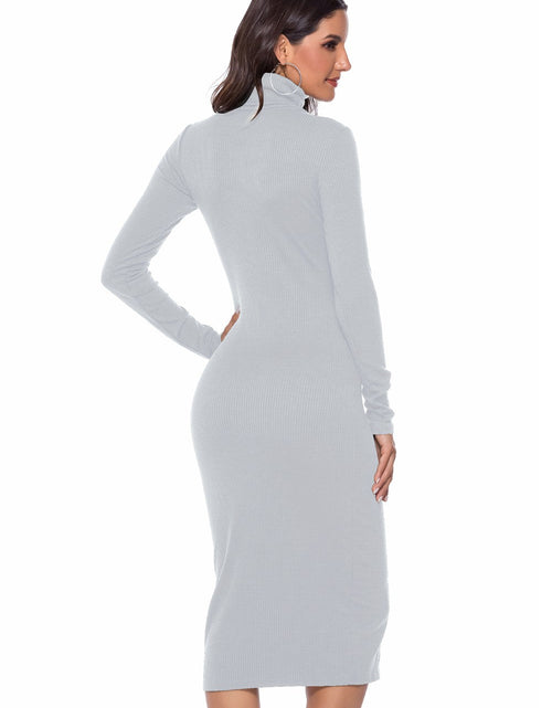 Load image into Gallery viewer, Ribbed Turtleneck Long Sleeve Dress

