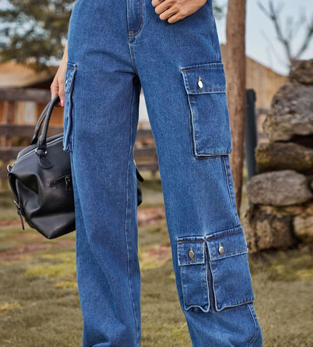 Loose Fit Long Jeans with Pockets