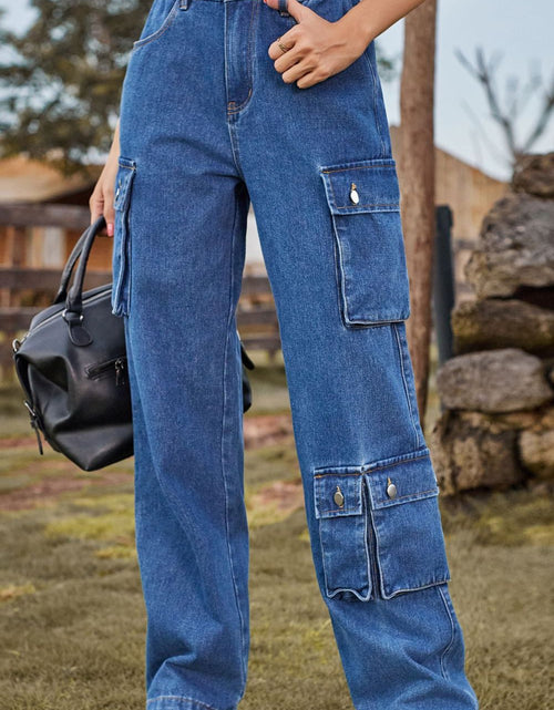 Load image into Gallery viewer, Loose Fit Long Jeans with Pockets
