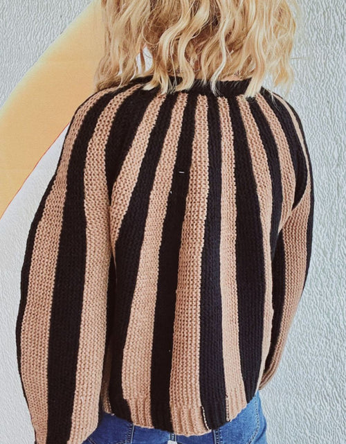 Load image into Gallery viewer, Contrast Stripes Button Down Long Sleeve Cardigan
