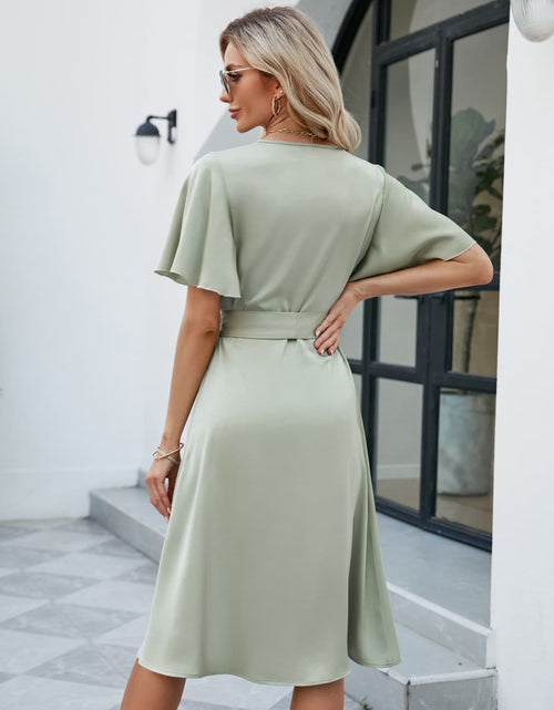 Load image into Gallery viewer, Tie Waist Flutter Sleeve Surplice Dress
