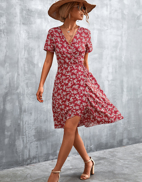 Load image into Gallery viewer, Floral Surplice Neck Flutter Sleeve Dress
