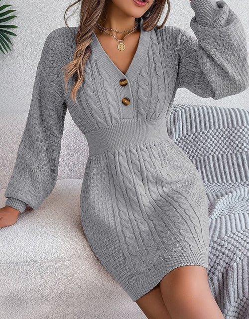 Load image into Gallery viewer, Buttoned Cable-Knit V-Neck Sweater Dress
