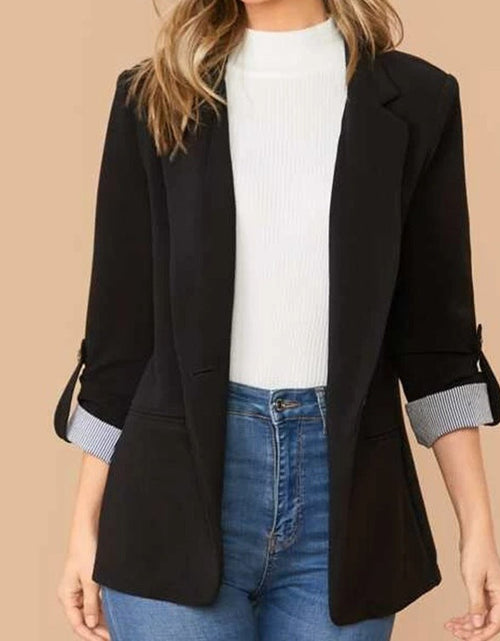 Load image into Gallery viewer, Lapel Collar Roll-Tab Sleeve Blazer
