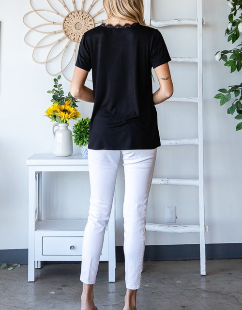 Load image into Gallery viewer, Heimish Lace Detail V-Neck Short Sleeve T-Shirt
