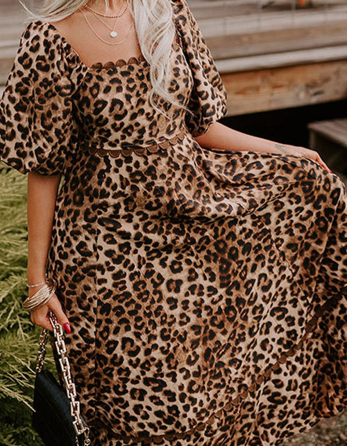 Load image into Gallery viewer, Leopard Square Neck Puff Sleeve Maxi Dress

