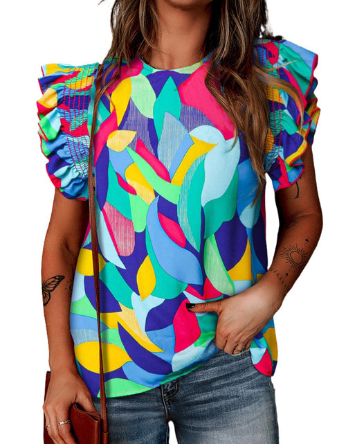 Load image into Gallery viewer, Printed Round Neck Butterfly Sleeve Top
