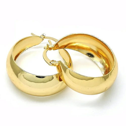 Load image into Gallery viewer, igh Polish Finish Unique Medium Hoop, Golden Tone
