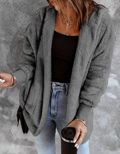 Load image into Gallery viewer, Open Front Hooded Faux Fur Outwear with Pockets

