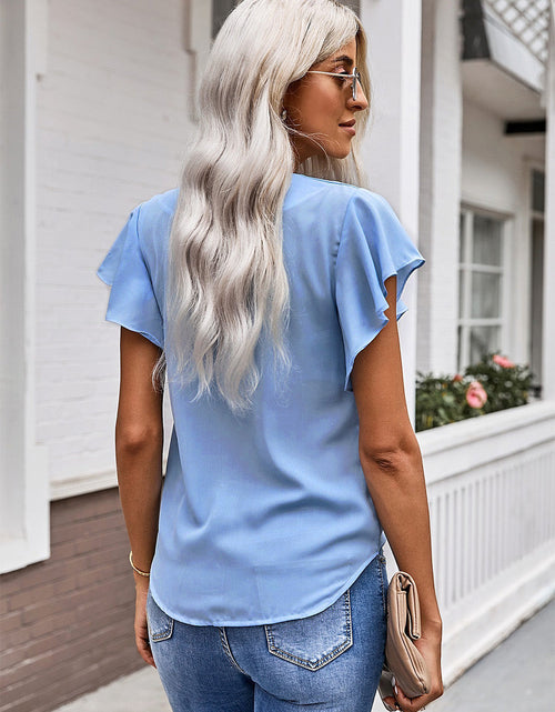 Load image into Gallery viewer, V-Neck Tie Hem Flutter Sleeve Blouse
