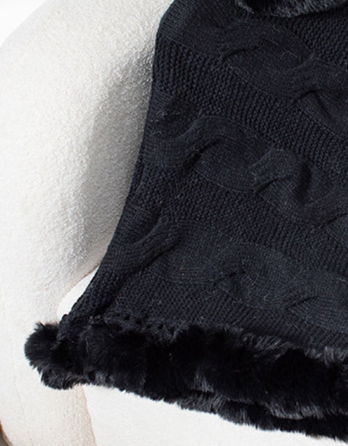 Load image into Gallery viewer, Fuzzy Hem Cable-Knit Poncho
