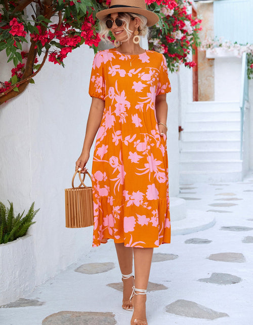 Load image into Gallery viewer, Floral Puff Sleeve Ruffle Hem Midi Dress
