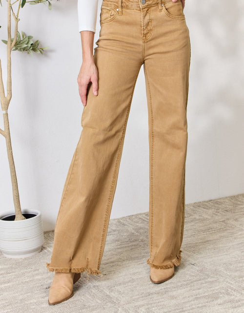 Load image into Gallery viewer, RISEN Full Size Fringe Hem Wide Leg Jeans

