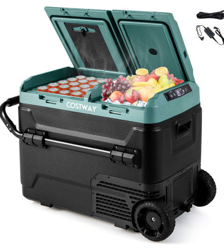 Dual Zone 12V Car Refrigerator for Vehicles Camping Travel Truck RV Boat Outdoor and Home Use-Green
