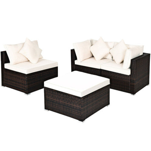 Load image into Gallery viewer, 4 Pcs Ottoman Garden Deck Patio Rattan Wicker Furniture Set Cushioned Sofa-White
